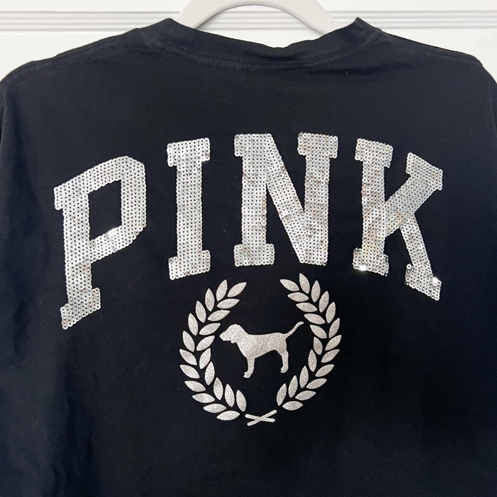 Victoria’s Secret PINK Black Sequins Bling Long Sleeve Tee | M - Picture 4 of 9